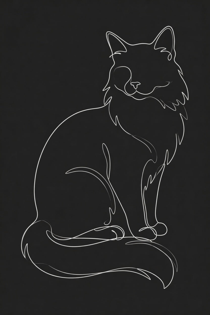 Turkish Angora cat outline on black background.