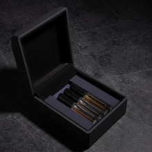 Ragdoll Vixen Snowshoe sample perfume bottles VYXN 2 ml in a black jewlery box with a white background