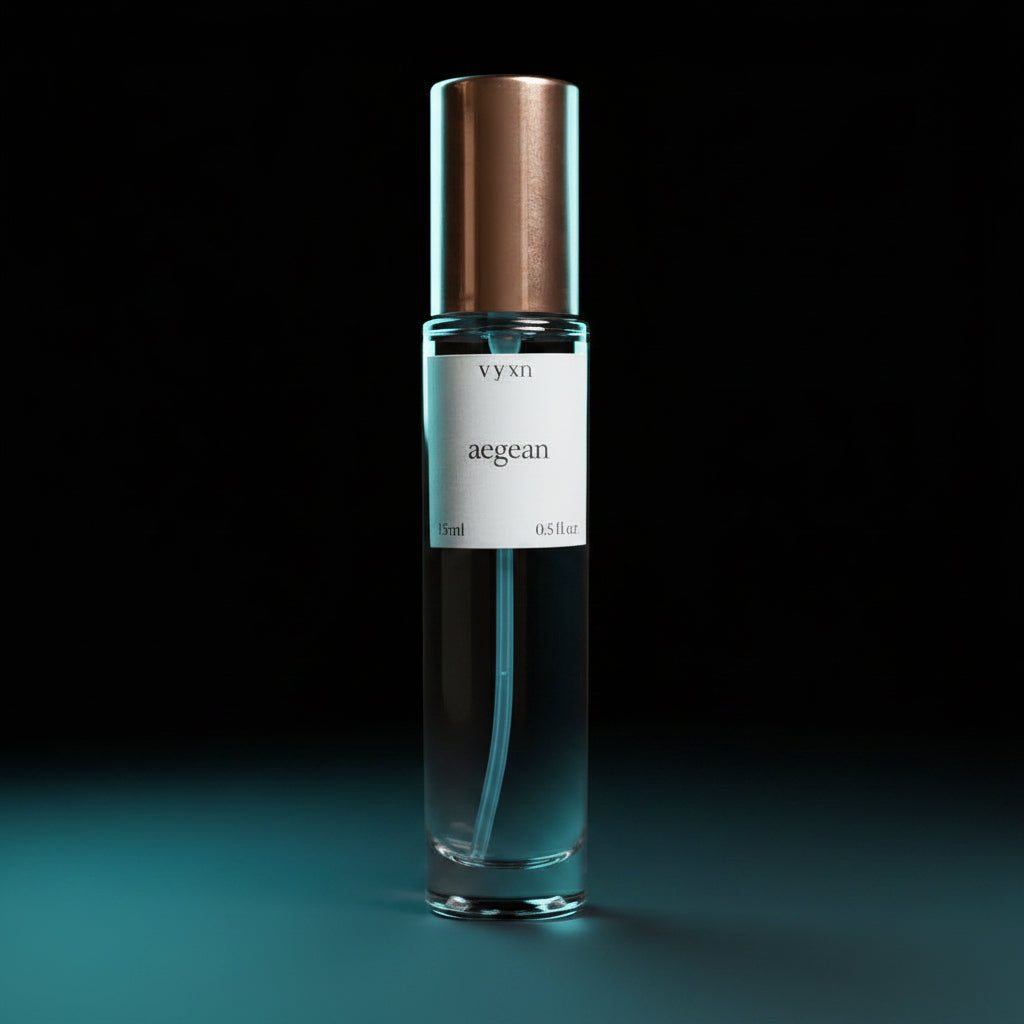 perfume bottle aegean on black background