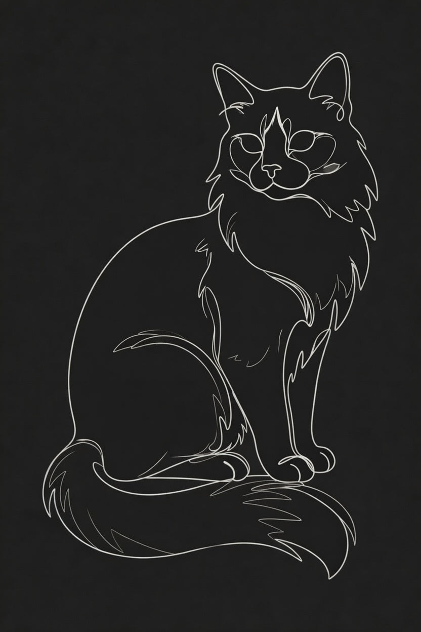 Snowshoe cat outline on black background. 